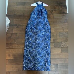 Elegant Blue Floral Strapless Dress by Gia Franco